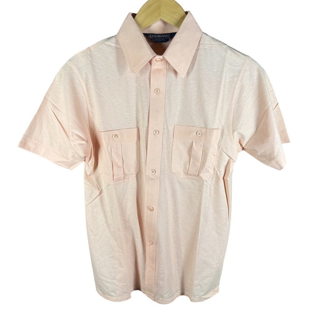 Puritan Button Down Mens S Peach Short Sleeve Dual Pocket Safari